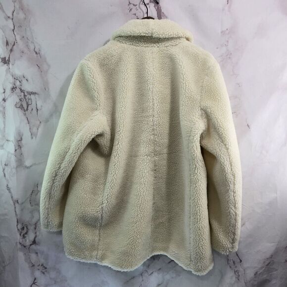 J Crew Coat Womens XL White Sherpa Teddy Faux Shearling Fuzz Shawl Cocoon Shawl - Picture 5 of 11